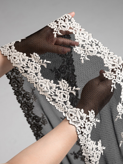 Эластичное кружево Э699п цвет чёрный, молочный