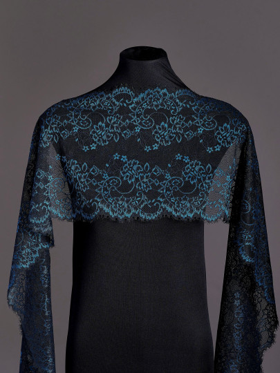 Эластичное кружево Э691п цвет чёрный, морская волна