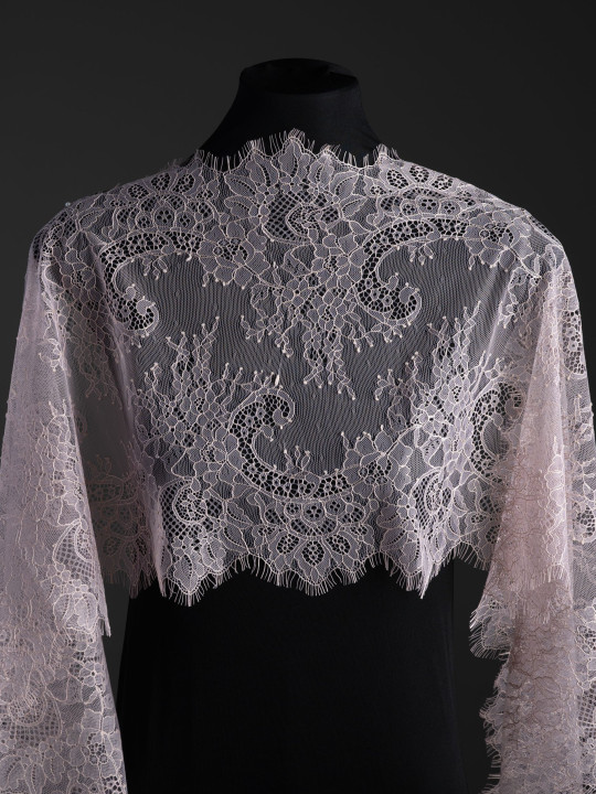 Кружево с ресничками шантильи Р425 (цена за купон 35см*290см) пудровый