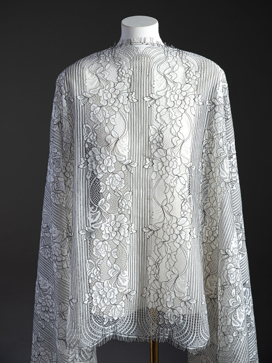 Кружево с ресничками шантильи Р431 (цена за купон 74см*280см) белый, чёрный