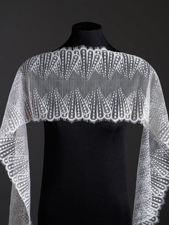 Кружево с ресничками шантильи Р437 (цена за купон 22см*140см) шампань