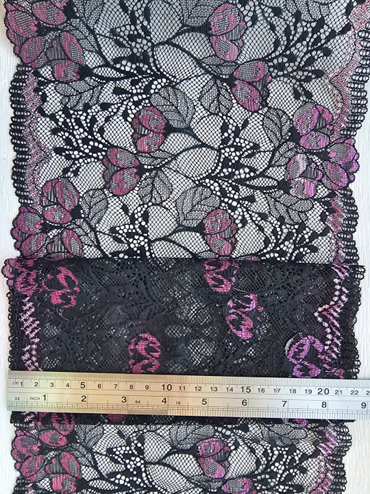 Эластичное кружево э545п цвет черный, фуксия