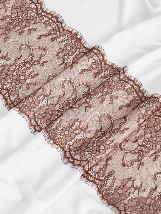 Кружево с ресничками шантильи Р419 (цена за купон 300см*21см) кофейный