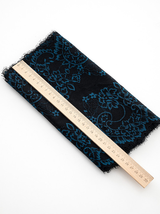 Эластичное кружево Э691п цвет чёрный, морская волна