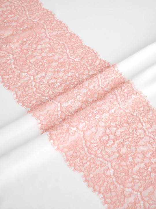 Кружево с ресничками шантильи Р423 (цена за купон 280см*21см) лососевый