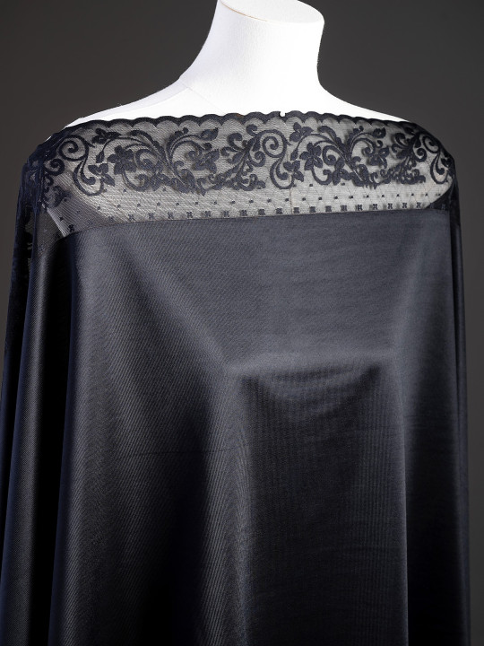 Эластичное кружево Э710п плотное, тяжёлое, упругое, цвет чёрный