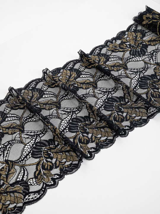 Эластичное кружево Э709п цвет чёрный с люрексом