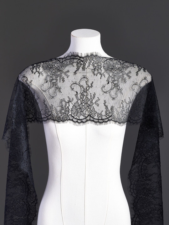 Кружево с ресничками шантильи Р420 (цена за купон 300см*21см) чёрный