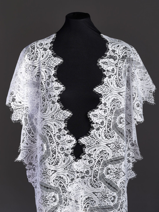 Кружево с ресничками шантильи Р421 (цена за купон 290см*32см) белый