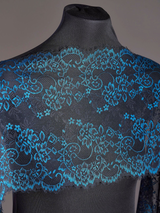 Эластичное кружево Э691п цвет чёрный, морская волна