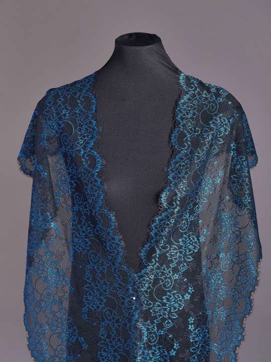 Эластичное кружево Э691п цвет чёрный, морская волна