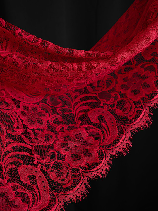 Кружево с ресничками шантильи Р428 (цена за купон 73см*290см) винный