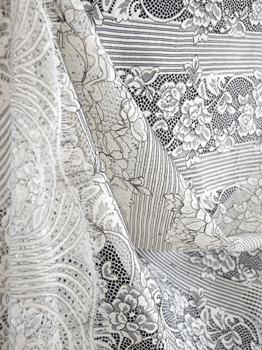 Кружево с ресничками шантильи Р431 (цена за купон 74см*280см) белый, чёрный