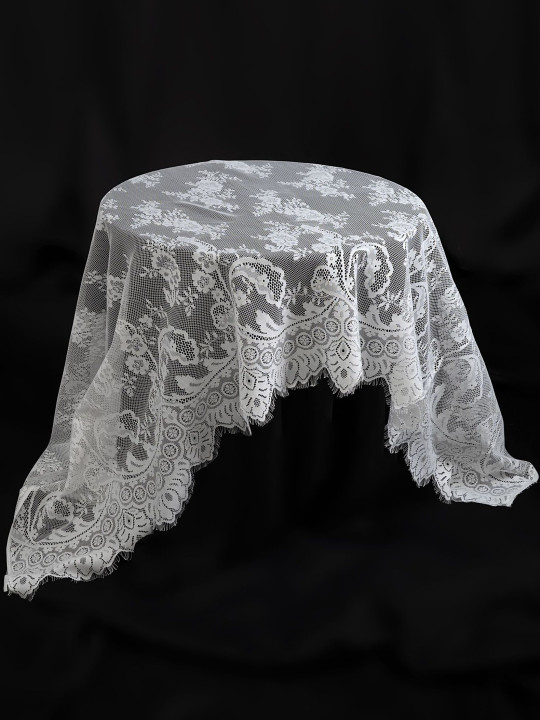 Кружево с ресничками шантильи Р433 (цена за купон 125см*150см) молочный