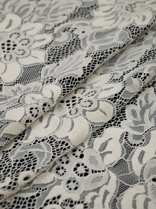 Кружево с ресничками шантильи Р434 (цена за купон 60см*150см) молочный