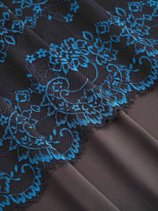 Эластичное кружево Э691п цвет чёрный, морская волна