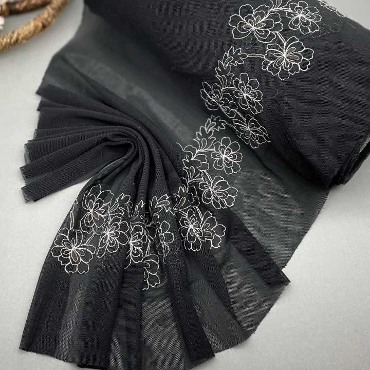 Эластичная вышивка на сетке В915 цвет черный