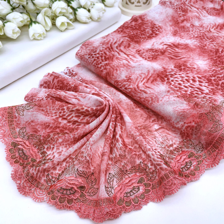 Вышивка на эластичной ткани В898 цвет розово-терракотовый