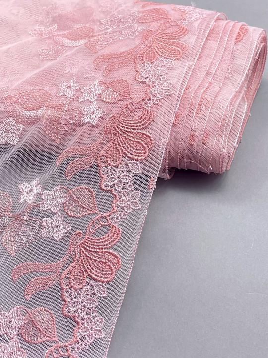 Вышивка на сетке В973 цвет розовый пыльный