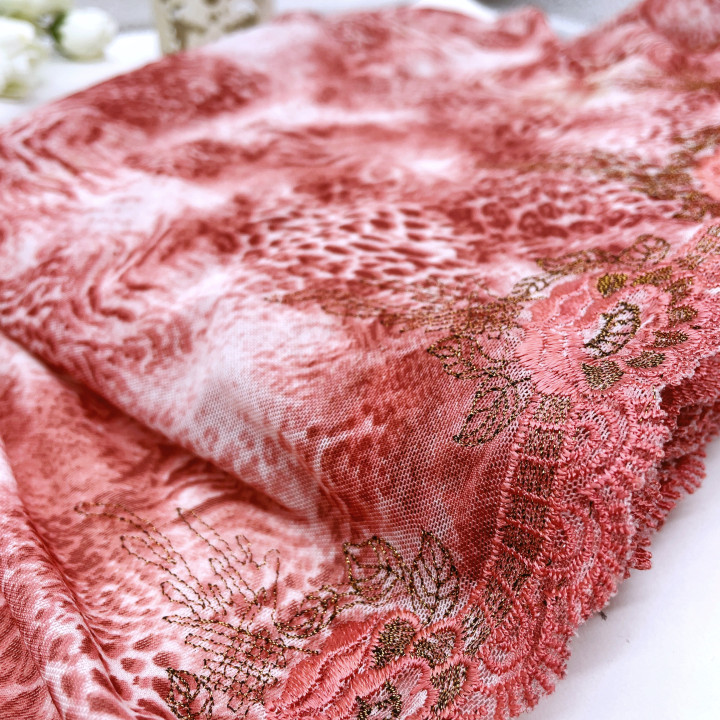 Вышивка на эластичной ткани В898 цвет розово-терракотовый